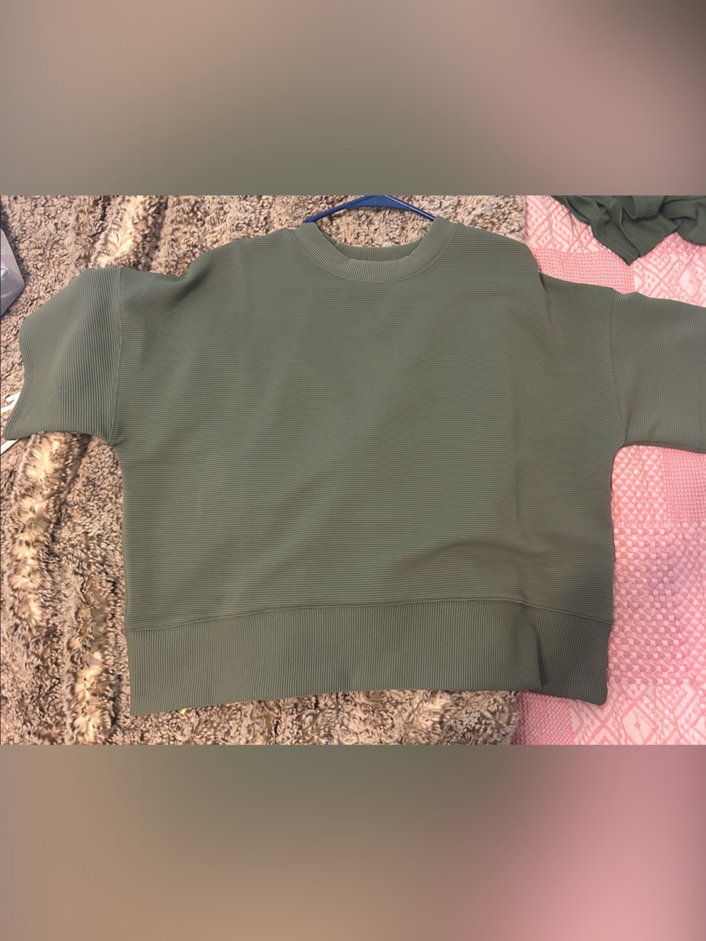 Zenana Outfitters Olive Green Ribbed Crewneck Top